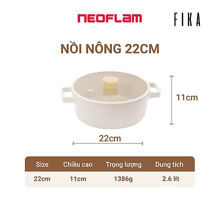 Nồi nông cao cấp chống dính bếp từ Neoflam Fika 22 cm. Made in Korea. Hàng có sẵn, giao ngay