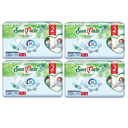 Mẫu Mới - Combo 4 Gói Tã dán Sunmate L18 +2 (20 Miếng) (Mẫu Mới Của Sunmate ML18) - Tã người lớn Sunmate- Date Mới