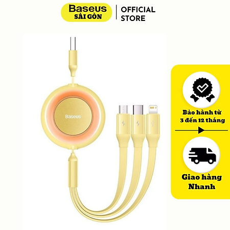 Cáp sạc 3in1 Baseus Bright Mirror 2 Series Retractable Fast Charging Data Cable CAMJ USB to M+L+C 3.5A -hàng chính hãng