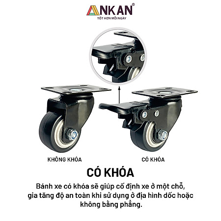 Bánh Xe Đẩy Hàng Có Bạc Đạn Và Khóa ANKAN, Bánh Xe Nhựa PVC Mini 40mm