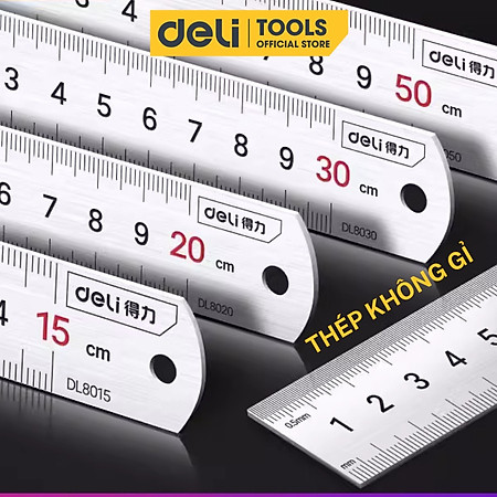Thước Kẻ Thép Deli Cao Cấp - Kích Thước 15cm Nhỏ Gọn, Tiện Lợi - Chất Liệu Chống Mòn Gỉ - DL8015