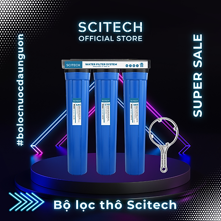 Bộ lọc nước sinh hoạt, bộ ba lọc thô 20 inch by Scitech (3 cấp lọc) - Hàng chính hãng