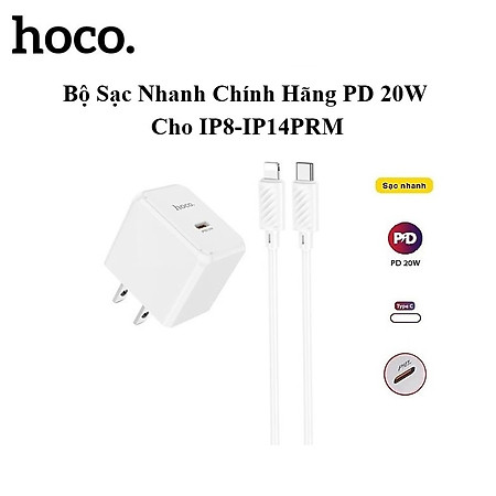 Bộ Sạc Nhanh PD 20W Cho iPhone, iPad Hoco C76Plus/CS13/CS13A - Hỗ trợ sạc nhanh 0-50% Pin trong 30p - Hàng Chính Hãng