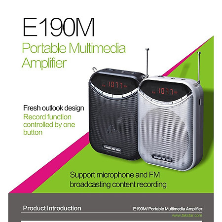 ROGTZ - Máy trợ giảng không dây và có dây E190M Chống ồn chủ động Kết nối micro wireless 5 chức năng tiện ích Pin Lithium dung lượng lớn 18500mAh 8-12h Độ bền cao Hỗ trợ thẻ nhớ gắn ngoài 128Gb Nguồn 5V 750mA Giảng viên MC Diễn giả Hàng Chính Hãng