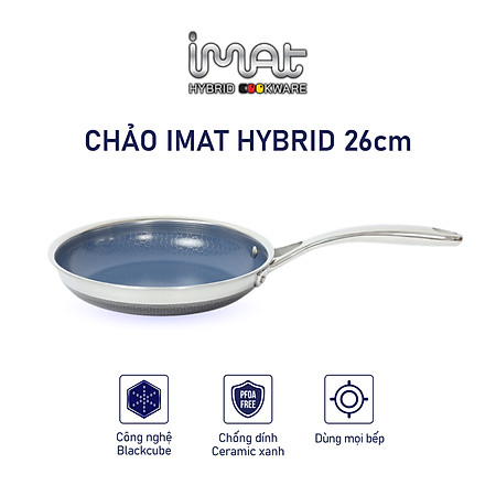 Chảo chiên/ rán iMAT Hybrid Blackcube chống dính Ceramic lòng xanh mới size 26cm