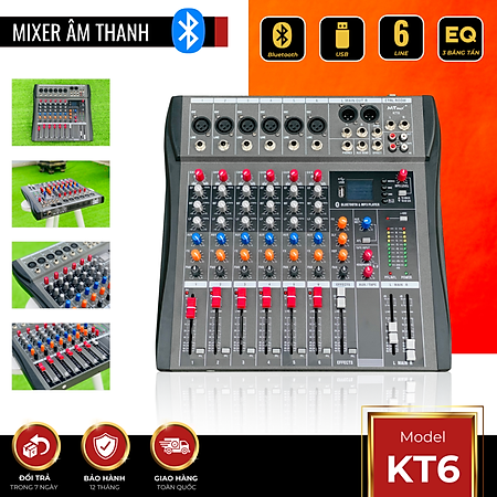 Mixer MTMAX KT6 Cao Cấp Với 6 Đường Line Chuyên Nâng Cấp Loa Kéo, Dàn Karaoke, Sân Khấu, Hội Nghị, Bữa Tiệc Tặng Dây Canon Ra Hoa Sen, Hàng Chính Hãng