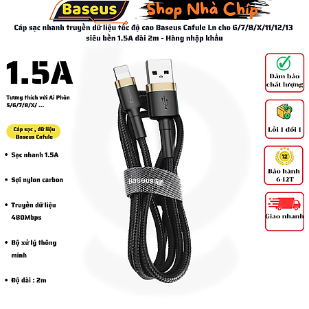 Cáp sạc nhanh truyền dữ liệu tốc độ cao Baseus Cafule Ln cho 6/7/8/X/11/12/13 siêu bền 1.5A dài 2m - Hàng nhập khẩu