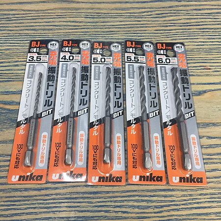 Combo 5 mũi khoan bê tông đuôi lục giác Unika (BJ3.5-BJ6.0)