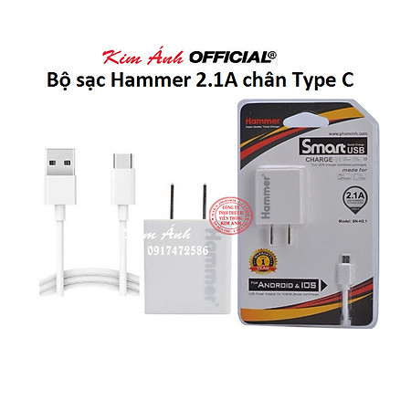 Bộ sạc Ham mer 2.1A chân cắm Type C, hàng chính hãng hảo hành 12 tháng