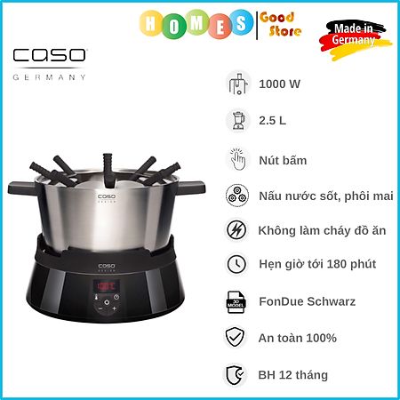 Nồi Lẩu Bếp Từ CASO Induktions-FonDue Schwarz, Phong Cách Châu Âu Đủ 8 Người Dùng, Dung Tích 2.5L, Công Suất 1000W - Hàng Nhập Khẩu Đức