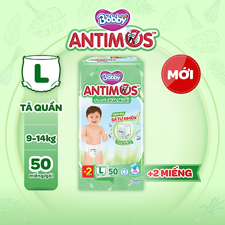 Tã Quần Xua Muỗi Bobby Antimos – Hàng rào Sả tự nhiên Bye Muỗi 8H - Size L 50 miếng