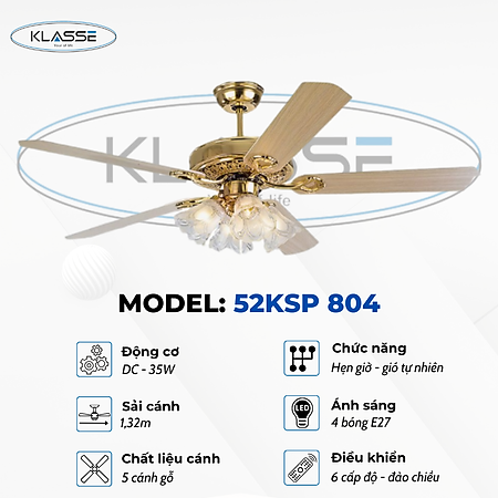 Quạt trần chùm đèn Klasse 52KSP 804 Hàng chính hãng
