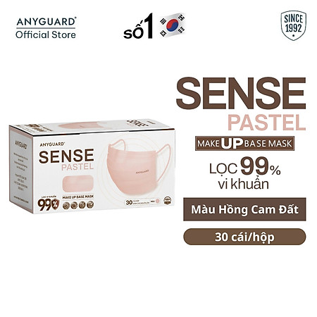 Hộp Khẩu Trang Y Tế ANYGUARD SENSE MAKE UP BASE Lọc 99% Vi Khuẩn, Màu Sắc Trendy, An Toàn Da Nhạy Cảm Dành Cho Người Lớn (Hộp 30 Chiếc Hồng Cam Đất)
