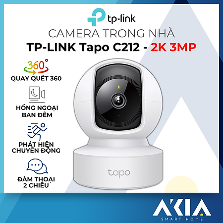 Camera IP Trong nhà Tapo C212 - Quay quét 360, Độ phân giải 2K 3MP, Đàm thoại 2 chiều, Có hồng ngoại ban đêm - HÀNG CHÍNH HÃNG