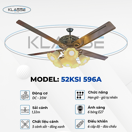 Quạt trần chùm đèn Klasse 52KSI 596A Hàng chính hãng