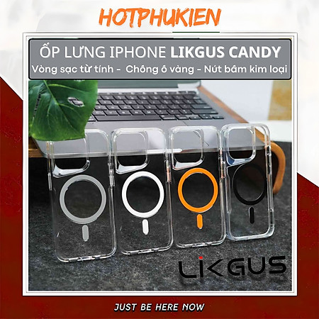 Ốp lưng chống sốc trong suốt chống ố vàng cho iPhone 12 13 14 15 Pro Max hiệu Likgus CANDY - Nút bấm kim loại, viền bảo vệ camera - Hàng nhập khẩu