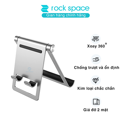 Giá đỡ điện thoại, máy tính bảng thông minh xoay 360 độ Rockspace Metal dùng được 2 mặt chống trượt làm bằng kim loại hàng chính hãng