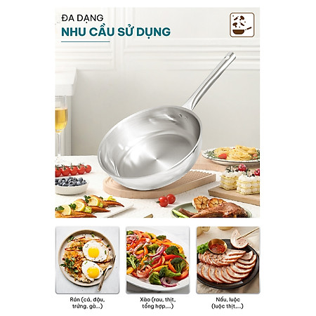 Chảo Inox liền khối Sunhouse Healthy IN20-24-26M7E - 3 lớp inox liền khối - Dùng cho mọi loại bếp