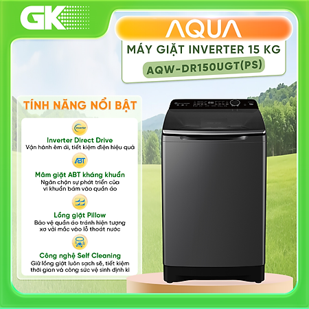 Máy giặt Aqua Inverter 15 kg AQW-DR150UGT(PS) - Hàng chính hãng (chỉ giao HCM)