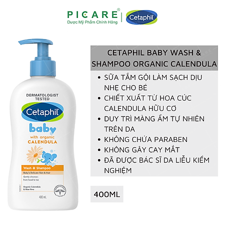 Sữa tắm gội dịu lành cho bé Cetaphil Baby Wash & Shampoo with Organic Calendula 400ml