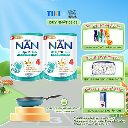 Bộ 2 lon Sữa bột Nestlé NAN OPTIPRO PLUS 4 800g/lon với 5HMO Giúp tiêu hóa tốt + Tăng cường đề kháng + Tặng Chảo Elmich 20cm​ - Bé 2-6 tuổi