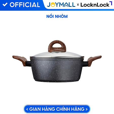 Nồi Nhôm Chống Dính Lock&Lock Baum Marble 2 Tay Cầm, Nắp Thủy Tinh LBU1202 (20cm)