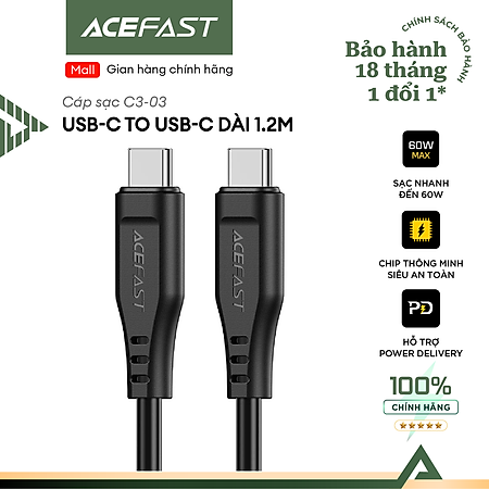 Cáp Acefast Type C to Type C dài 1.2m - C3-03 Hàng chính hãng Acefast