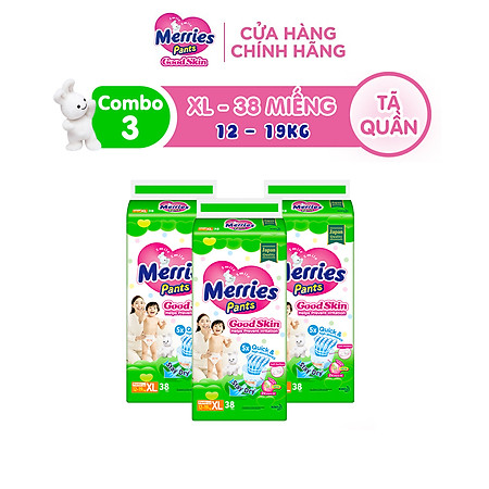 Combo 3 Tã quần Merries Goodskin đủ size M50/L44/XL38/XXL28