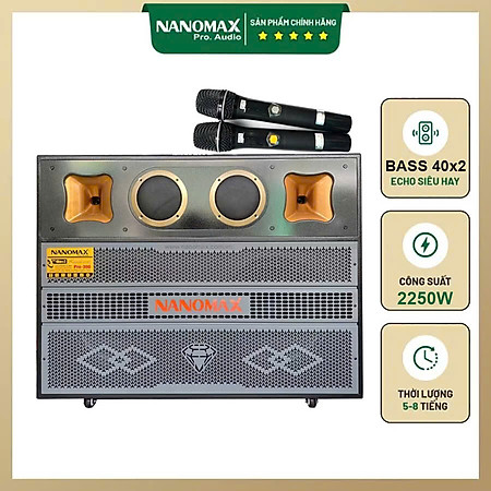 Loa Kéo Bình & Điện Nanomax Pro-300 Bass Đôi 40cm 2250w. Hàng Chính hãng