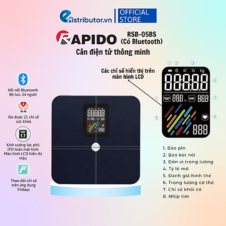 Cân sức khỏe Rapido RSB05-BS - Hàng chính hãng - Bảo Hành 12 Tháng