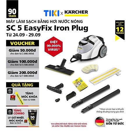 Máy làm sạch bằng hơi nước Karcher SC 5 Easyfix EU công suất nhiệt 2200w với hiệu quả làm sạch 150 m2