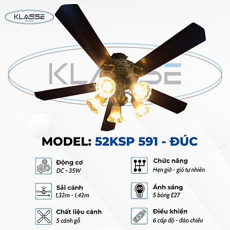 Quạt trần chùm đèn Klasse 52KSP 591 – Đúc Hàng chính hãng