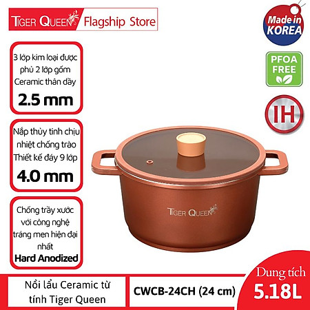 Nồi hầm Ceramic từ tính cao cấp hiệu Tiger Queen CWCB-24CH - Màu nâu chocolate [24cm - 5.18L] - Chính hãng