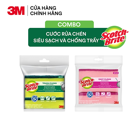 Cước rửa chén siêu sạch có mút Scotch Brite 3M 115x70mm hình sóng kháng khuẩn, lấy sạch vết bẩn