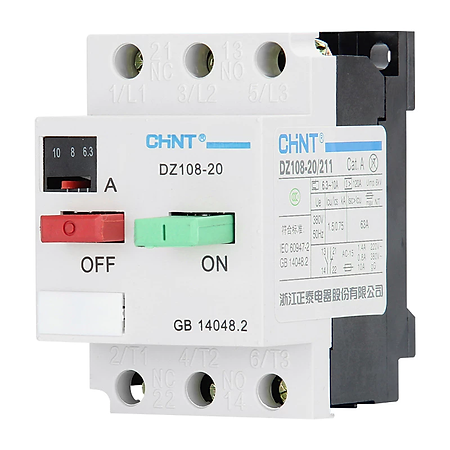 Aptomat CHINT DZ108-20 Bảo vệ chống mất pha bảo vệ quá tải động cơ điện 3 pha 380V dãi dòng 5-8A, 10-16A