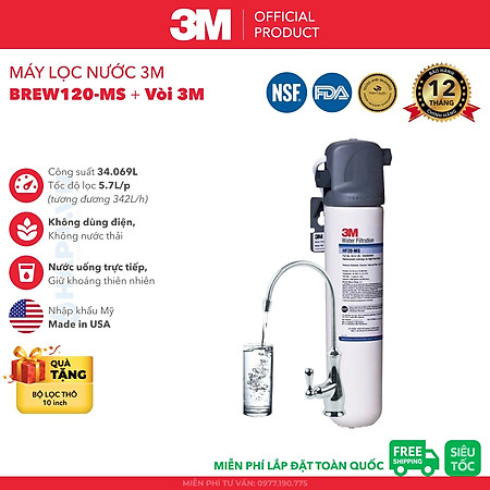 Máy Lọc Nước 3M BREW120-MS | ICE140-S Uống Trực Tiếp Từ Vòi, Lắp Âm Tủ Bếp - Hàng Chính Hãng 3M, Nhập Khẩu Mỹ