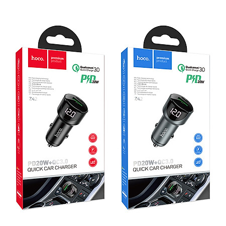 Tẩu sạc nhanh xe hơi ô tô hoco Z42, 2 cổng U+C hỗ trợ sạc nhanh PD20W QC3.0 - Hàng chính hãng