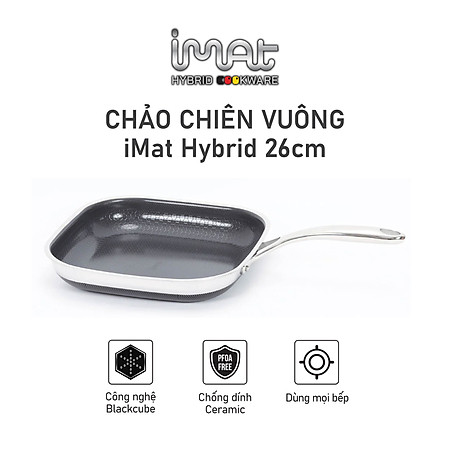 Chảo vuông đa năng 26cm hai tay cầm iMat Hybrid chống dính Ceramic đen