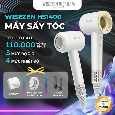 WISEZEN HS1400 Máy sấy tóc tốc độ cao – Động cơ 110K RPM, trải nghiệm sấy khô nhanh.