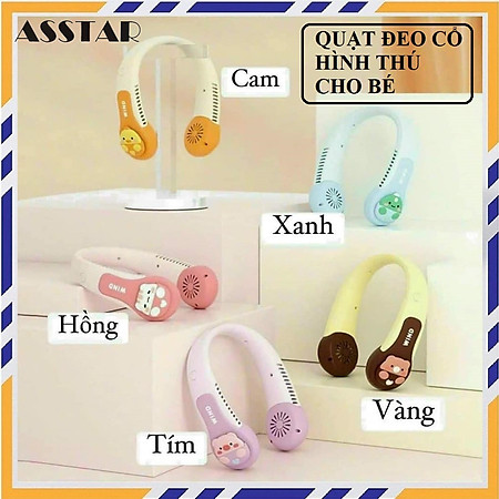 Quạt Đeo Cổ, Quạt Mini Đeo Cổ Hình Thú, Quạt Tích Điện 3 Cấp Độ Gió Siêu Mát, Giao Mẫu Ngẫu Nhiên - Hàng Chính Hãng