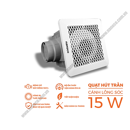 QUẠT THÔNG GIÓ ÂM TRẦN LỒNG SÓC NFV2021 NANOCO - HÀNG CHÍNH HÃNG