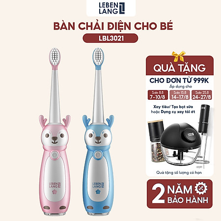Bàn chải điện thông minh cho bé Lebenlang LBL3021,thiết kế đáng yêu, chống thấm nước IPX7, 3 chế độ, bảo hành 2 năm - hàng chính hãng