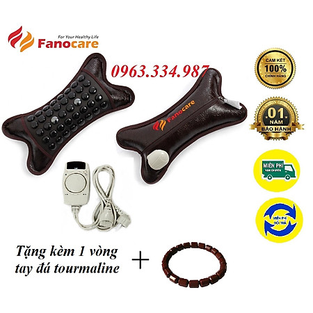 Gối đá nhiệt nóng tourmaline Fanocare kết hợp 2 viên đá từ tính giúp giảm mỏi vai gáy (Loại nhỏ) (Tặng kèm 1 vòng tay đá tourmaline)