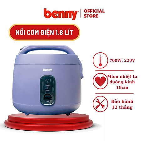 Nồi cơm điện Benny 1,8L BR-18POB - 700W, Màu tím-Bảo hành 12 tháng- Hàng chính hãng
