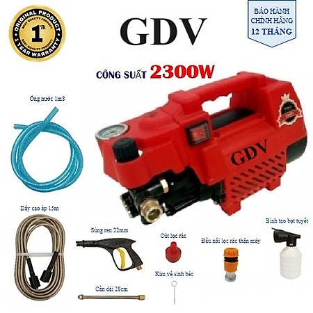 Máy rửa xe và xịt rửa đa năng GDV QXJ04-2 có chỉnh áp tặng kèm đầy đủ phụ kiện - Màu Ngẫu Nhiên - Hàng Chính Hãng