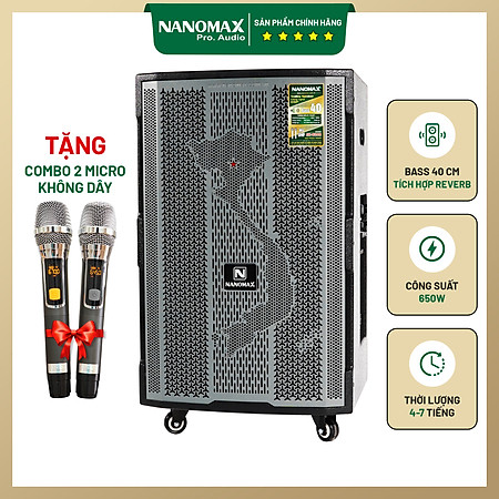 Loa Kéo Công Suất Lớn Nanomax SK-0209 Bass 4 Tấc 40cm Công Suất 650w Karaoke Bluetooth Hàng Chính Hãng