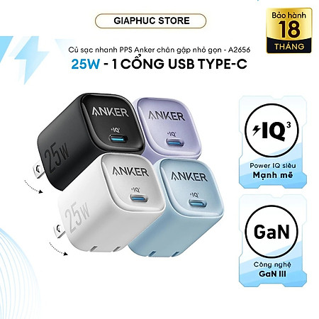 Adapter sạc nhanh Anker 1C IQ3 25W A2656 - GiaPhucStore | Hàng Chính Hãng