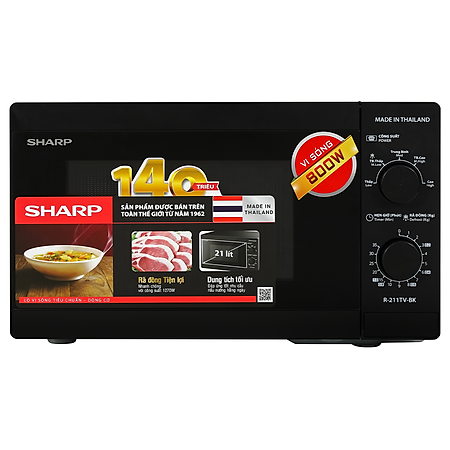 Lò vi sóng cơ không nướng Sharp R-211TV-BK 21 lít - Hàng chính hãng - Bảo hành 12 tháng