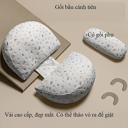 Gối cho bà bầu (Có lót) Babylux Gối bầu cánh tiên cao cấp, vải sợi tre, tặng kèm gối phụ, hỗ trợ giảm Đau lưng, ngủ ngon