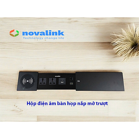 Ổ điện âm bàn họp nắp mở trượt dọc Novalink ST-W, tích hợp sạch không dây, hdmi, sạc USB-C, RJ45. Nhập khẩu chính hãng.
